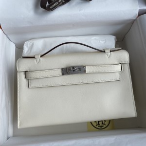 「#4218」 Hermès 1st Generation Swift Leather Milkshake Silver Buckle Kelly Bag 22cm