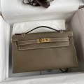 「#4220」 Hermès Swift Leather Elephant Gray Gold Buckle Kelly Bag 22cm