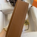 「#4221」 Hermès Swift Leather Large Gold Brown Silver Buckle Kelly Bag 22cm