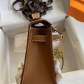 「#4221」 Hermès Swift Leather Large Gold Brown Silver Buckle Kelly Bag 22cm