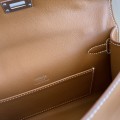 「#4221」 Hermès Swift Leather Large Gold Brown Silver Buckle Kelly Bag 22cm