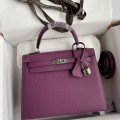 「#4222」 Hermès Epsom leather anemone purple silver buckle Kelly bag 25cm
