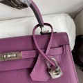「#4222」 Hermès Epsom leather anemone purple silver buckle Kelly bag 25cm