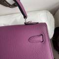 「#4222」 Hermès Epsom leather anemone purple silver buckle Kelly bag 25cm