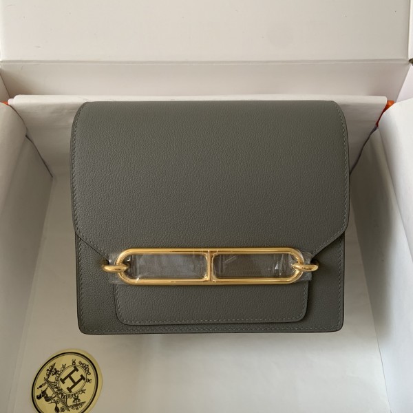 「#4028」 Hermes pig nose bag grey Gold buckle buckle Roulis 19cm 「#4028」 Hermes pig nose bag grey Gold buckle buckle Roulis 19cm