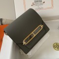 「#4028」 Hermes pig nose bag grey Gold buckle buckle Roulis 19cm 「#4028」 Hermes pig nose bag grey Gold buckle buckle Roulis 19cm