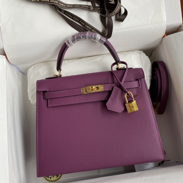 「#4223」 Hermès Epsom leather anemone purple gold buckle Kelly bag 25cm