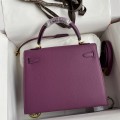 「#4223」 Hermès Epsom leather anemone purple gold buckle Kelly bag 25cm