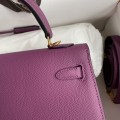 「#4223」 Hermès Epsom leather anemone purple gold buckle Kelly bag 25cm