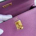「#4223」 Hermès Epsom leather anemone purple gold buckle Kelly bag 25cm