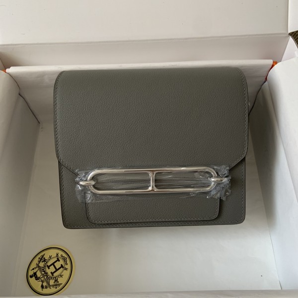 「#4027」Hermes Pig Nose Bag Grey Silver Buckle Roulis 19cm 「#4027」Hermes Pig Nose Bag Grey Silver Buckle Roulis 19cm