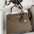 「#4227」 Hermès Epsom leather elephant grey silver buckle waxed thread Kelly bag 25cm