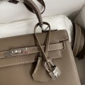 「#4227」 Hermès Epsom leather elephant grey silver buckle waxed thread Kelly bag 25cm