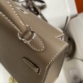 「#4227」 Hermès Epsom leather elephant grey silver buckle waxed thread Kelly bag 25cm