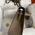 「#4227」 Hermès Epsom leather elephant grey silver buckle waxed thread Kelly bag 25cm