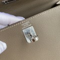 「#4227」 Hermès Epsom leather elephant grey silver buckle waxed thread Kelly bag 25cm