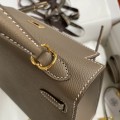 「#4228」 Hermès Epsom leather elephant grey gold buckle waxed thread Kelly bag 25cm