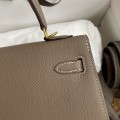 「#4228」 Hermès Epsom leather elephant grey gold buckle waxed thread Kelly bag 25cm
