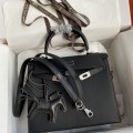「#4229」 Hermès Epsom leather black silver buckle waxed thread Kelly bag 25cm 「#4229」 Hermès Epsom leather black silver buckle waxed thread Kelly bag 25cm