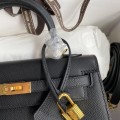 「#4230」 Hermès Epsom leather black gold buckle waxed thread Kelly bag 25cm