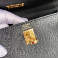「#4230」 Hermès Epsom leather black gold buckle waxed thread Kelly bag 25cm
