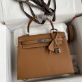 「#4231」 Hermès Epsom leather golden brown silver buckle wax thread Kelly bag 25cm
