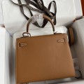 「#4231」 Hermès Epsom leather golden brown silver buckle wax thread Kelly bag 25cm