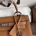「#4231」 Hermès Epsom leather golden brown silver buckle wax thread Kelly bag 25cm