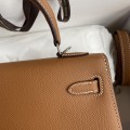 「#4231」 Hermès Epsom leather golden brown silver buckle wax thread Kelly bag 25cm