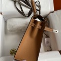 「#4231」 Hermès Epsom leather golden brown silver buckle wax thread Kelly bag 25cm