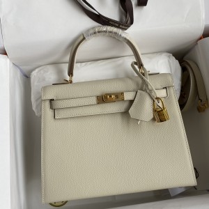 「#4234」 Hermès Epsom leather, milkshake white, gold buckle wax thread, Kelly bag 25cm