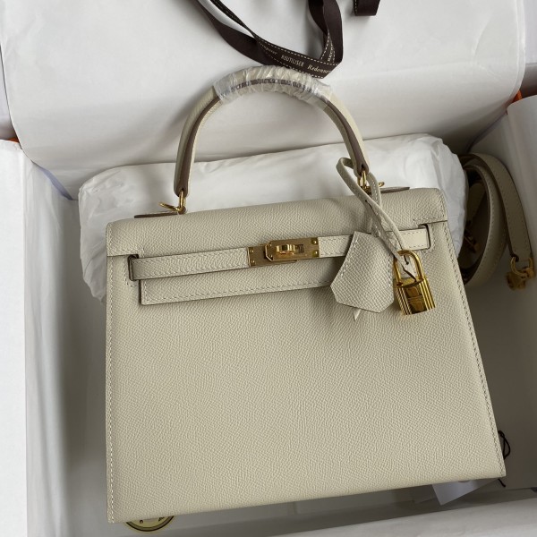 「#4234」 Hermès Epsom leather, milkshake white, gold buckle wax thread, Kelly bag 25cm 「#4234」 Hermès Epsom leather, milkshake white, gold buckle wax thread, Kelly bag 25cm