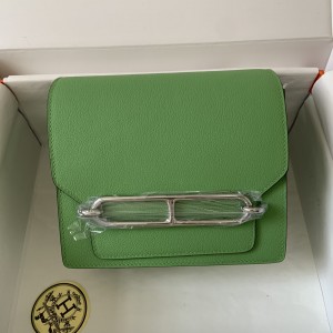 「#4029」Hermes Pig Nose Bag Avocado Green Silver Buckle Roulis 19cm