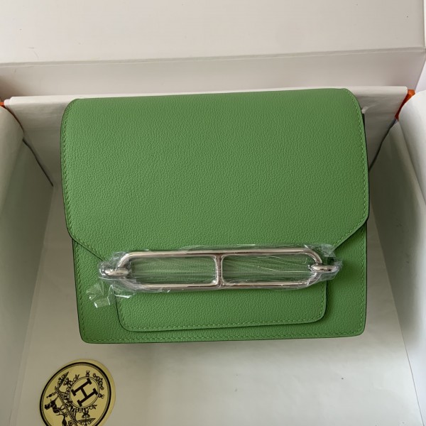 「#4027」Hermes Pig Nose Bag Avocado Green Silver Buckle Roulis 19cm