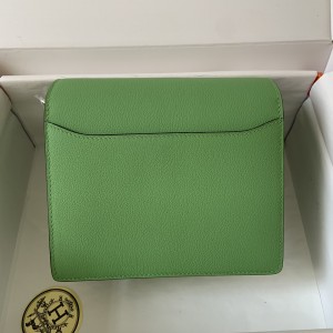 「#4029」Hermes Pig Nose Bag Avocado Green Silver Buckle Roulis 19cm