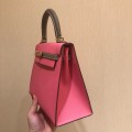 「#4238」 Hermès Epsom Lipstick Pink and Elephant Grey Gold Buckle Kelly Bag 25cm