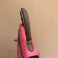 「#4238」 Hermès Epsom Lipstick Pink and Elephant Grey Gold Buckle Kelly Bag 25cm