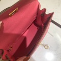 「#4238」 Hermès Epsom Lipstick Pink and Elephant Grey Gold Buckle Kelly Bag 25cm