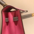 「#4238」 Hermès Epsom Lipstick Pink and Elephant Grey Gold Buckle Kelly Bag 25cm