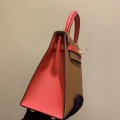 「#4239」 Hermès Epsom Brown and Tomato Red Gold Buckle Kelly Bag 25cm