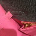 「#4240」 Hermès Epsom Pewter Grey Lipstick Pink Gold Buckle Kelly Bag 25cm
