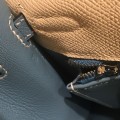「#4241」 Hermès Epsom White and Denim Blue Silver Buckle Kelly Bag 25cm