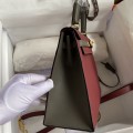 「#4244」 Hermès Epsom Burgundy and Pewter Grey Gold Buckle Kelly Bag 25cm