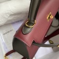 「#4244」 Hermès Epsom Burgundy and Pewter Grey Gold Buckle Kelly Bag 25cm