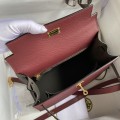 「#4244」 Hermès Epsom Burgundy and Pewter Grey Gold Buckle Kelly Bag 25cm