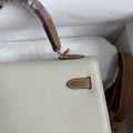 「#4245」 Hermès Epsom Milkshake White and Golden Brown Gold Buckle Kelly Bag 25cm 「#4245」 Hermès Epsom Milkshake White and Golden Brown Gold Buckle Kelly Bag 25cm