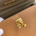 「#4247」 Hermès Epsom Golden Brown and Elephant Grey Gold Buckle Kelly Bag 25cm