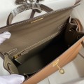 「#4247」 Hermès Epsom Golden Brown and Elephant Grey Gold Buckle Kelly Bag 25cm