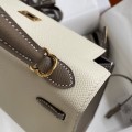 「#4248」 Hermès Epsom Milkshake White and Elephant Grey Gold Buckle Kelly Bag 25cm