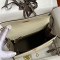「#4248」 Hermès Epsom Milkshake White and Elephant Grey Gold Buckle Kelly Bag 25cm
